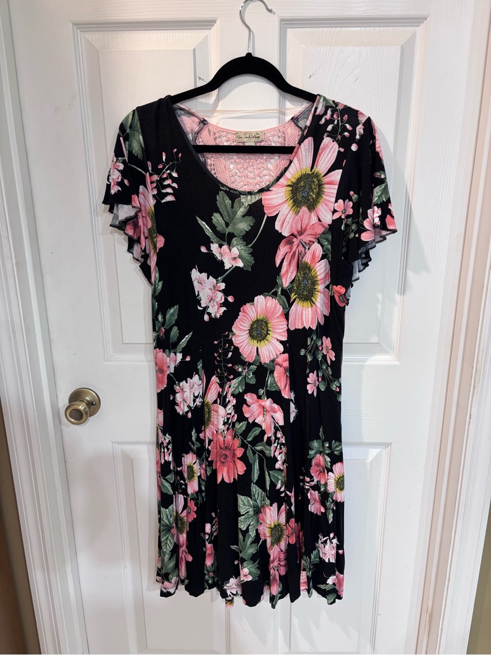 Live and let live Black Floral Midi Dress with Pink Bloom Print